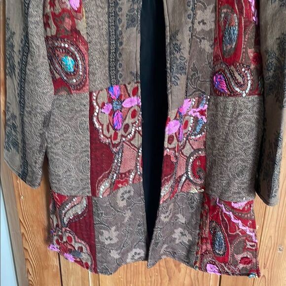 Anu open front beaded embroidered Patchwork Jacquard wool Jacket - Picture 5 of 11